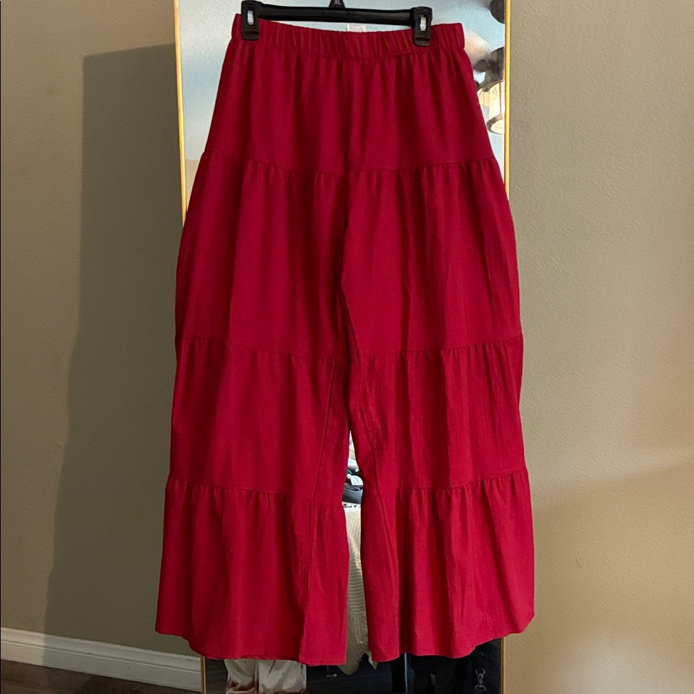 SHEIN Red Tiered Wide-Leg Pants